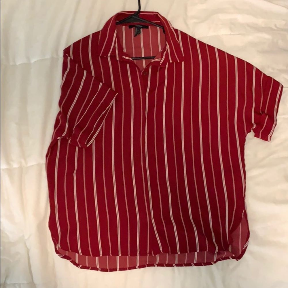 Forever 21 Red & White Stripe Button Down Blouse